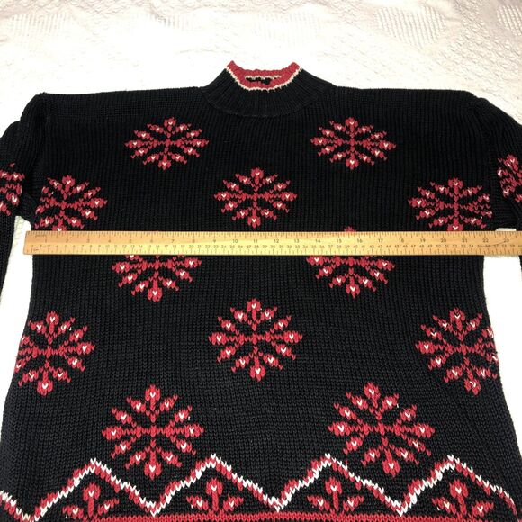VINTAGE Best American Clothing Co Sweater Women L Black/Red Snowflakes - Picture 6 of 11